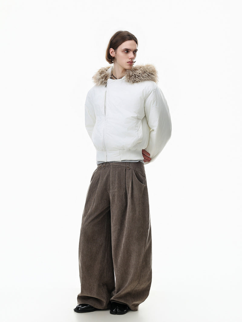 Fur-Trim Hooded Puffer Bomber Jacket – Cropped Padded Winter Coat