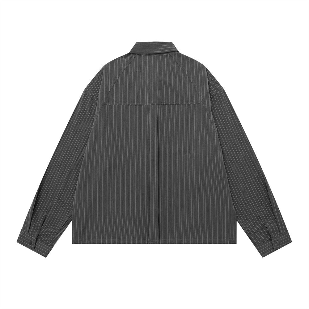 Oversized Pinstripe Long-Sleeve Shirt with Detachable Tie – Relaxed Fit