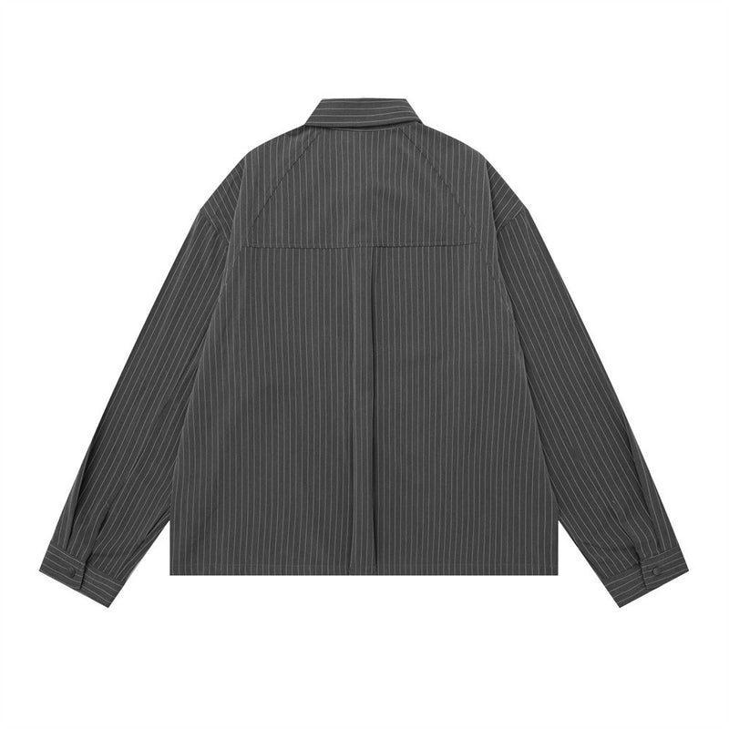 Oversized Pinstripe Long-Sleeve Shirt with Detachable Tie – Relaxed Fit