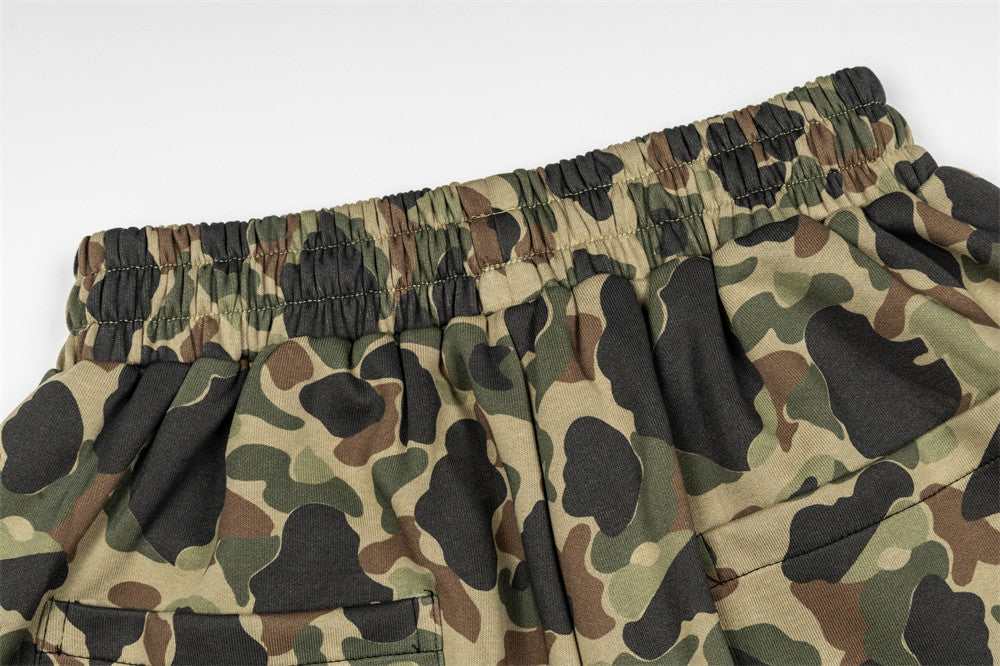Men's Camo Print Wide-Leg Shorts | Gothic Letter Streetwear Casual Five-Point Sh