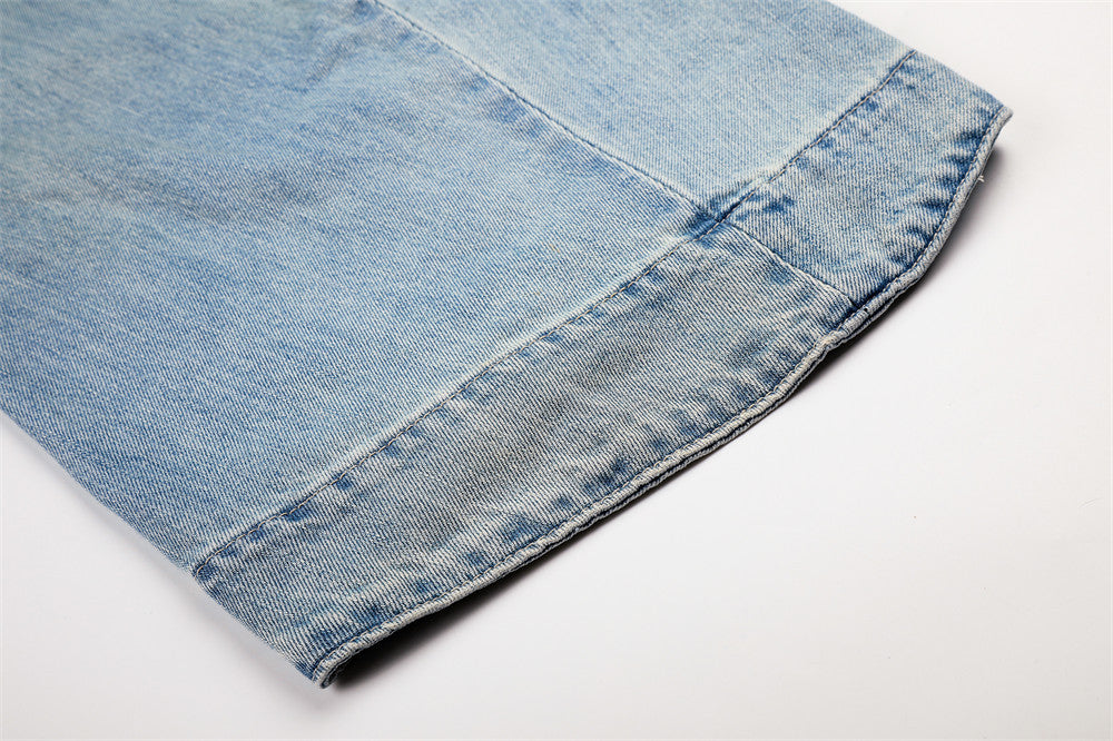 Barrel Leg Jeans Vintage Washed Wide-Leg Denim Pants with Pocket Detail