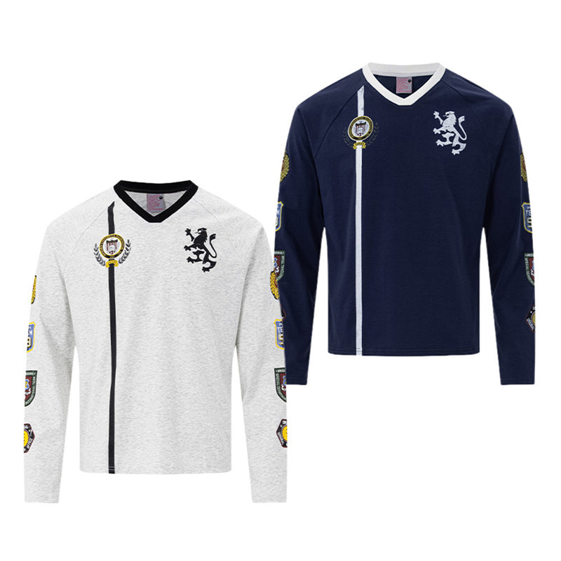 Maillot de soccer homme à manches longues et col en V avec écussons