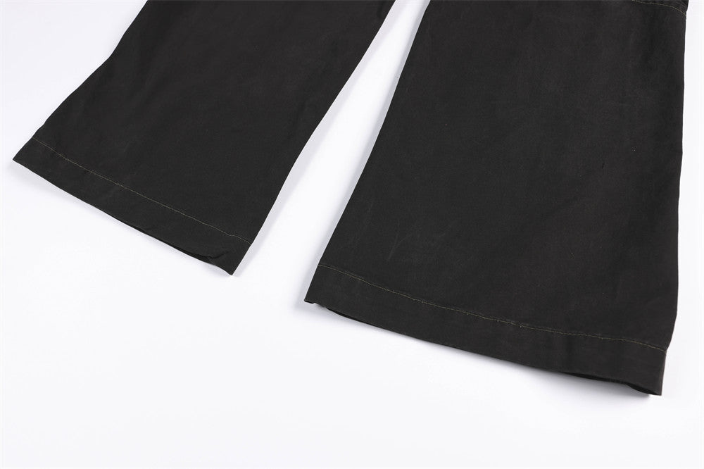 Wide-Leg Cargo Pants with Union Jack Patch and Multi-Pocket Design