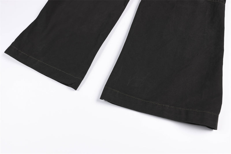Wide-Leg Cargo Pants with Union Jack Patch and Multi-Pocket Design