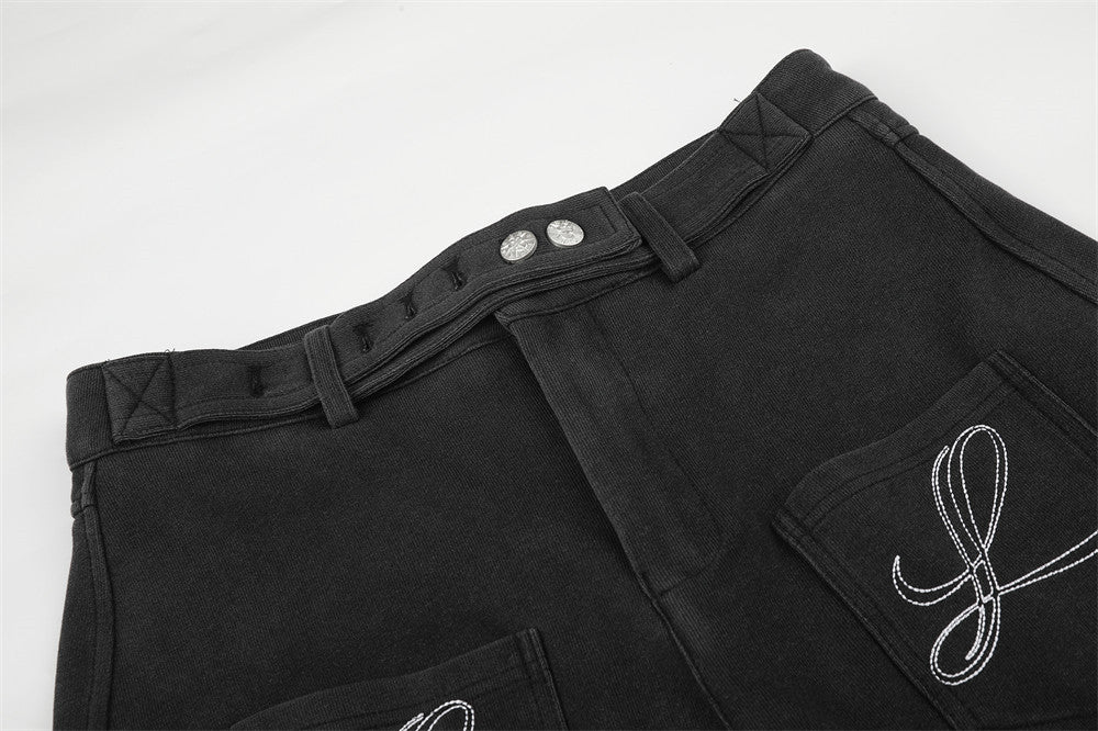 Wide-Leg Barrel Pants – Oversized Fit with Embroidered Pockets & Crossover