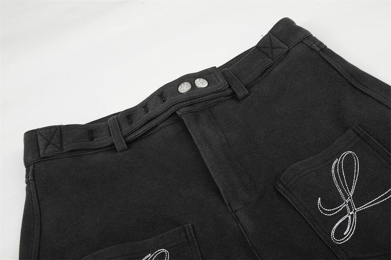 Wide-Leg Barrel Pants – Oversized Fit with Embroidered Pockets & Crossover
