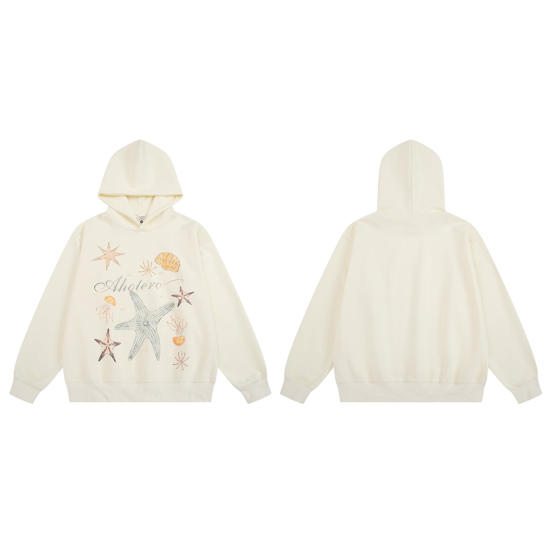 Oversized Hoodie mit Ozean-Seestern- & Muschel-Grafikprint