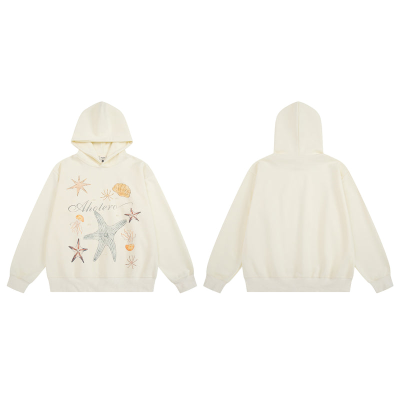 Oversized Hoodie mit Ozean-Seestern- & Muschel-Grafikprint