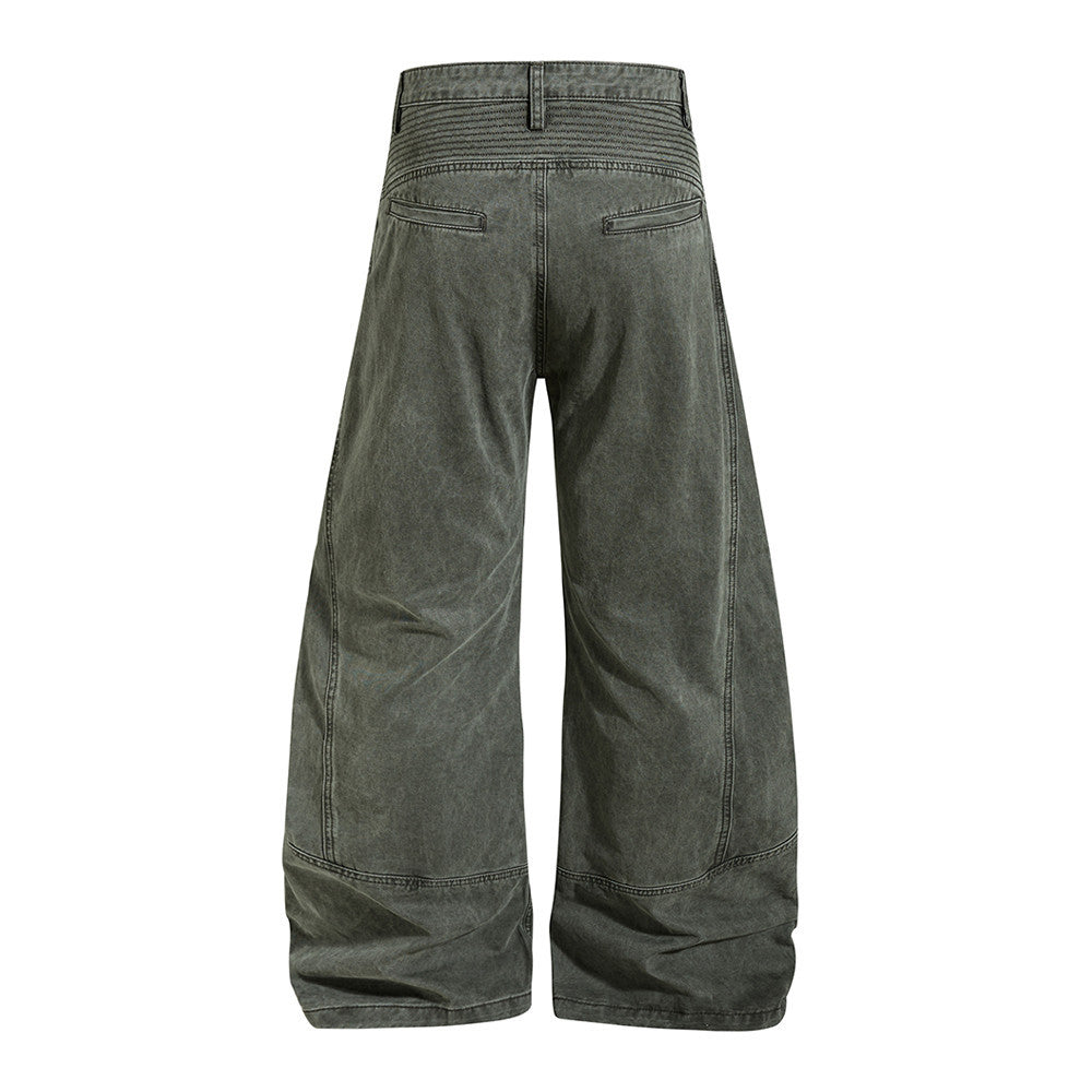 Wide-Leg Patchwork Pants – Deconstructed Arc Seam, Baggy Fit