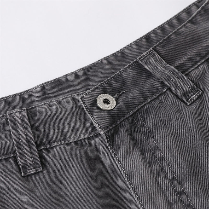 Wide-Leg Cargo Pants – Multi-Pocket Washed Vintage Streetwear Trousers