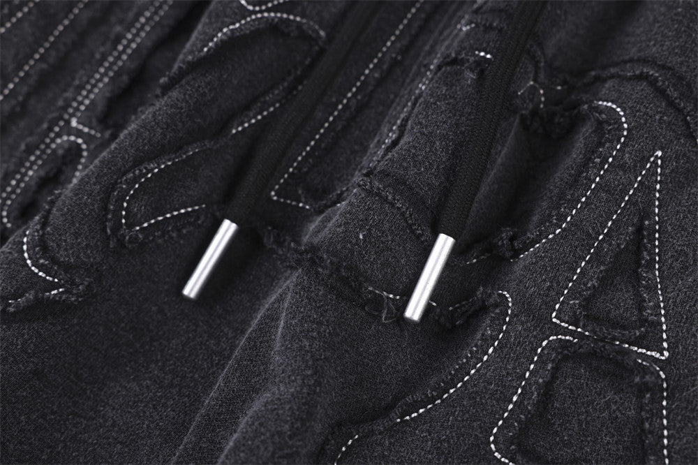 Pantalon de survêtement à jambes larges avec appliqué de lettres gothiques – Streetwear vintage délavé à l’acide