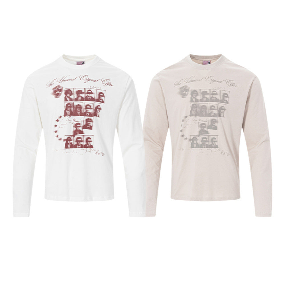 T-shirt graphique à manches longues – Imprimé portrait vintage, coupe décontractée