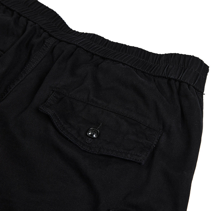 Pantalon cargo homme noir wide leg avec taille effet double boutonnage et multiples poches