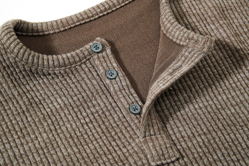 Men's Waffle Knit Henley Long Sleeve Shirt – Relaxed Fit Vintage Tee