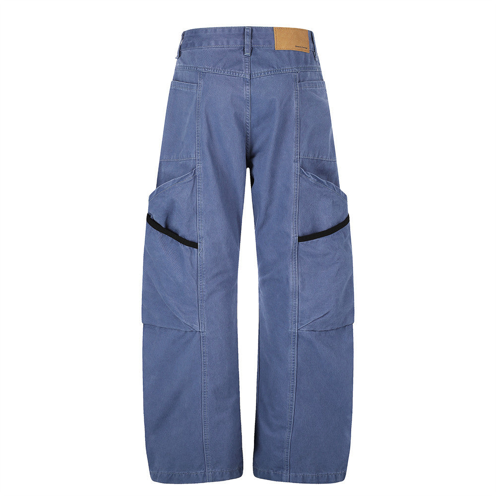 Wide-Leg Cargo Pants with Multi-Pocket Design and Contrast Paneling