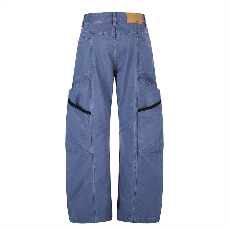 Wide-Leg Cargo Pants with Multi-Pocket Design and Contrast Paneling