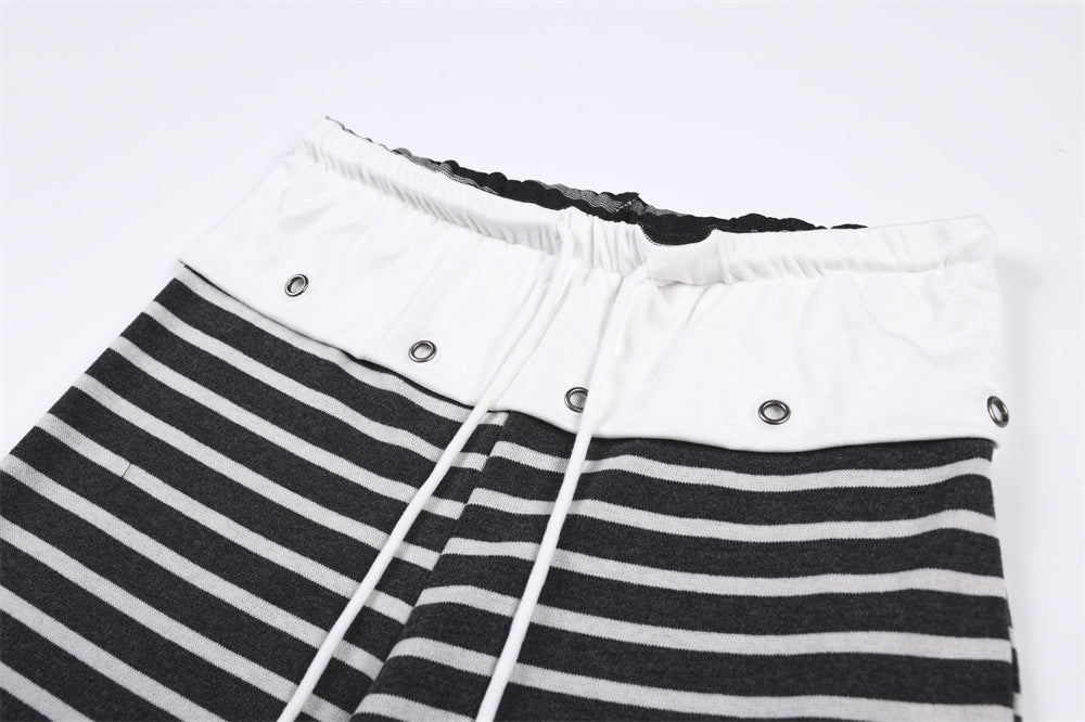 Wide-Leg Striped Pants with Colorblock Waistband – Men's Relaxed Fit
