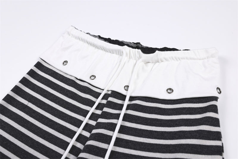 Wide-Leg Striped Pants with Colorblock Waistband – Men's Relaxed Fit