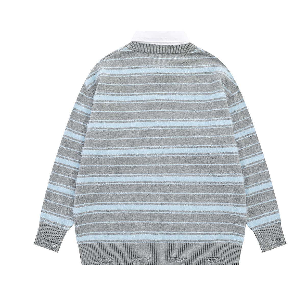 Striped Knit Sweater with Layered Shirt Collar and Tie Detail, Preppy Academy
