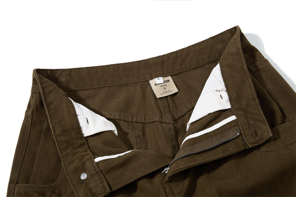 Men's Deconstructed Flare Cargo Pants with Ruched Pockets & Zip Detail