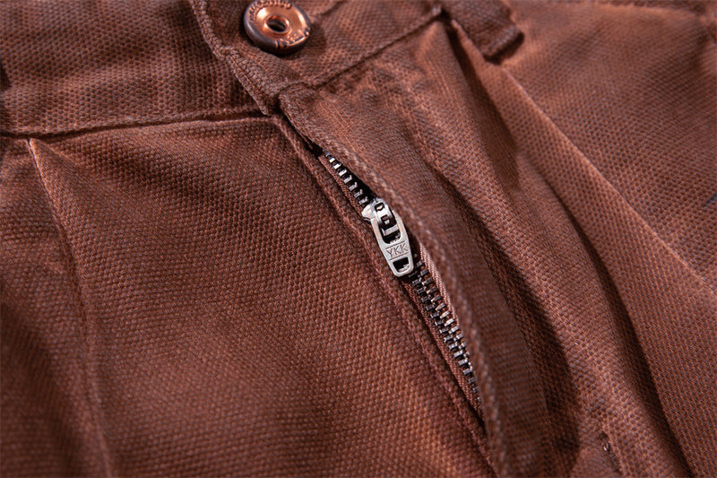 Wide-Leg Cargo Pants – Washed Brown Bird Print, Baggy Fit