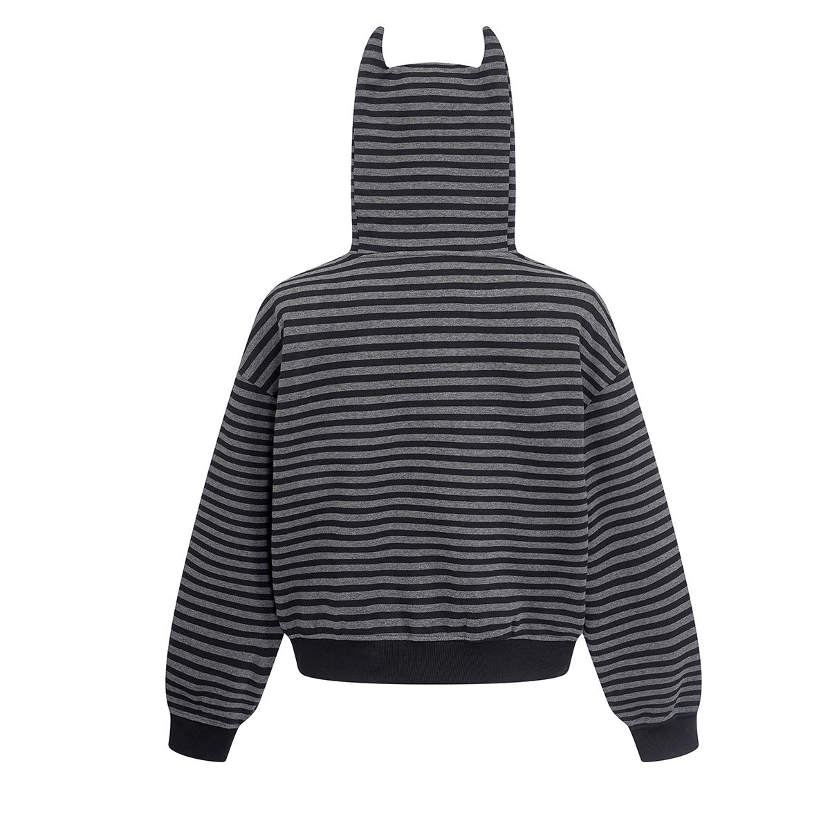 Bat Ear Zip-Up Hoodie – Oversized Dark Stripe Full-Face Mask Hood