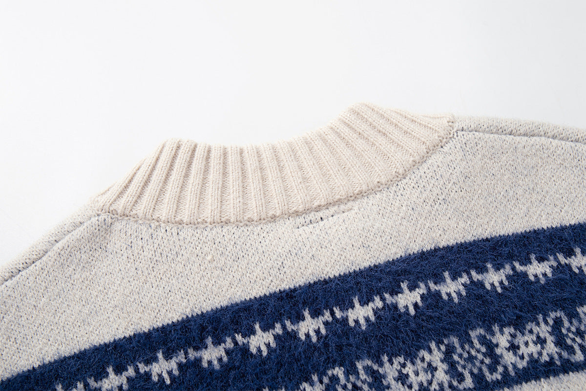 Fair Isle Jacquard Knit Cardigan Sweater – Retro Korean-Style Button-Up