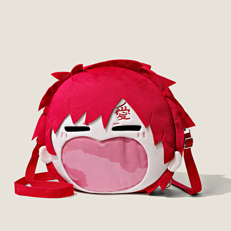 Naruto Gaara Character Plush Shoulder Bag - Unique 3D Design with Transparent Mouth Pocket