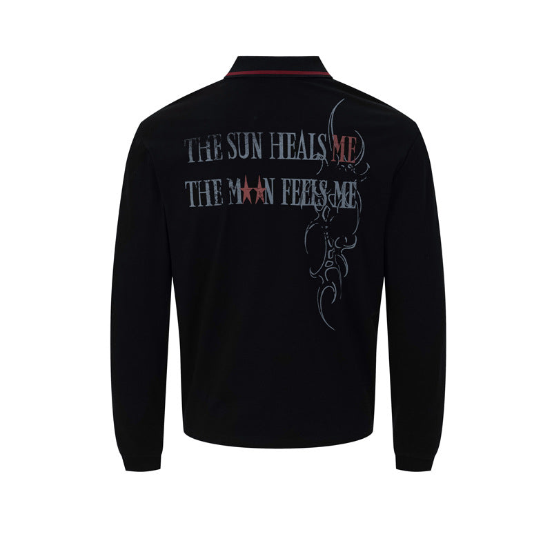 The Woodlise Langarm-Poloshirt – Adler-Grafikprint, Retro-Campus-Style