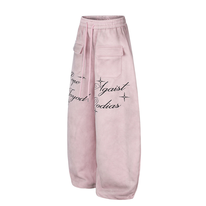Pantalon de survêtement en velours côtelé à jambes larges avec imprimé script et poches cargo