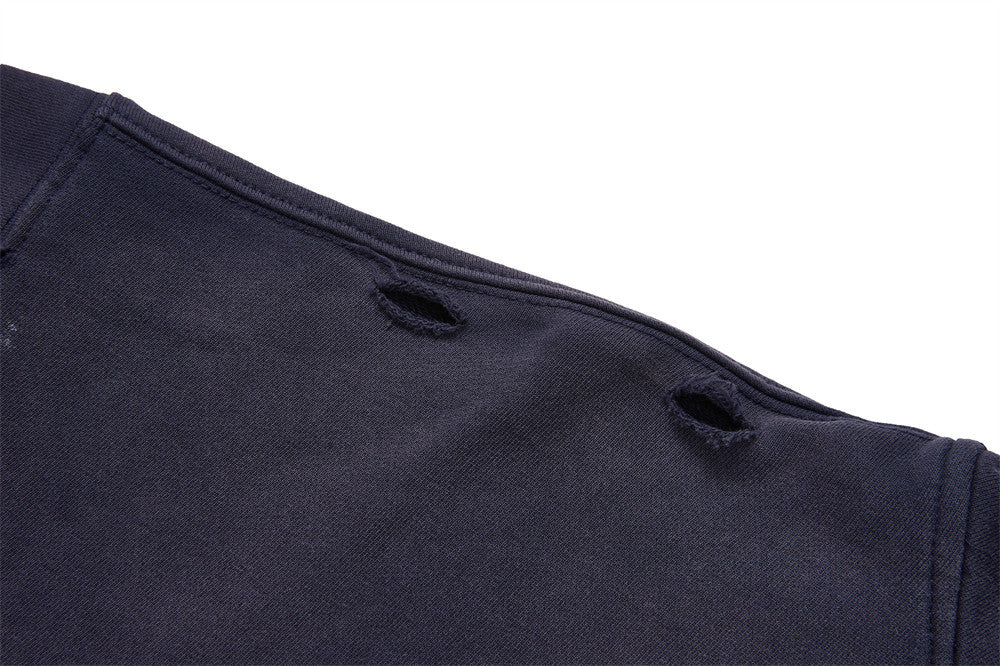 Oversized Zip-Up Hoodie Men — Distressed Heraldic Embroidery, Cropped Bomber Fit