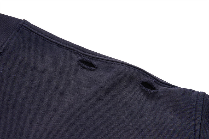 Oversized Zip-Up Hoodie Men — Distressed Heraldic Embroidery, Cropped Bomber Fit