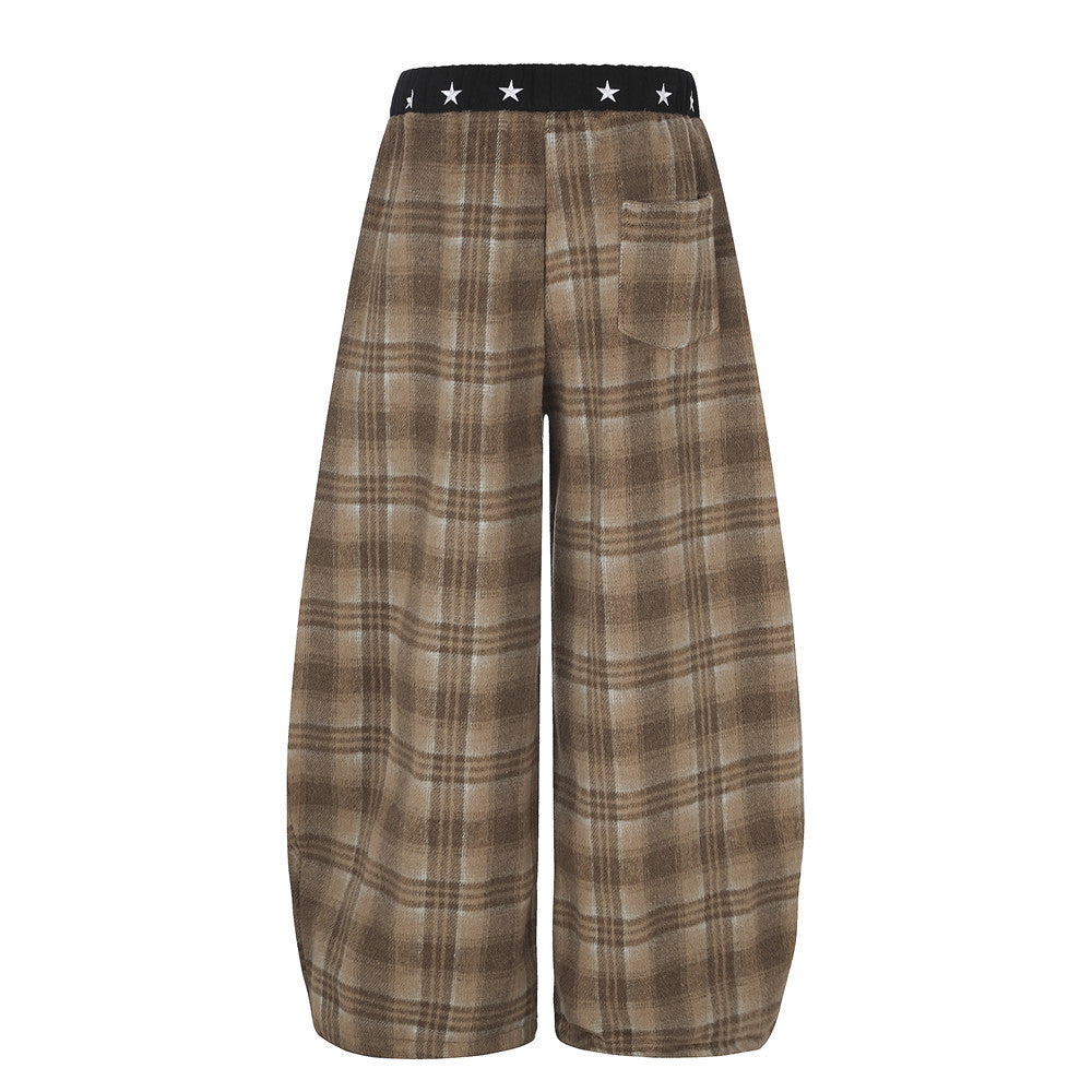 Pantalon large ballon à carreaux – pantalon streetwear oversize avec ceinture étoilée