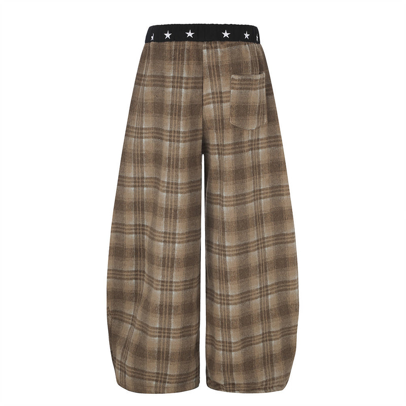 Pantalon large ballon à carreaux – pantalon streetwear oversize avec ceinture étoilée
