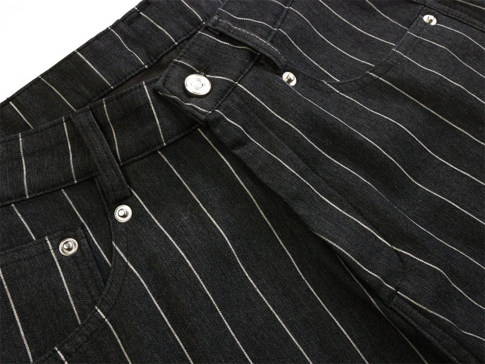 Wide-Leg Pinstripe Cargo Pants – Oversized Silhouette with Irregular Pockets