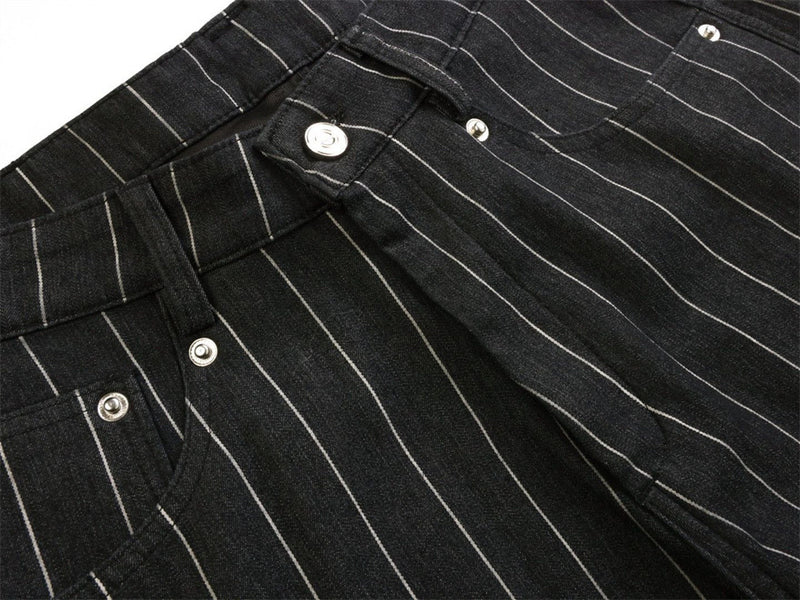 Wide-Leg Pinstripe Cargo Pants – Oversized Silhouette with Irregular Pockets