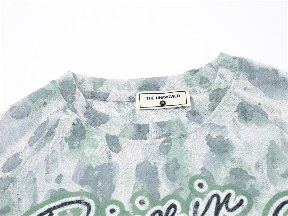 Camiseta gráfica de manga larga con estampado de leopardo – Animal print tie-dye con letras
