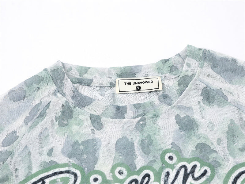 Camiseta gráfica de manga larga con estampado de leopardo – Animal print tie-dye con letras