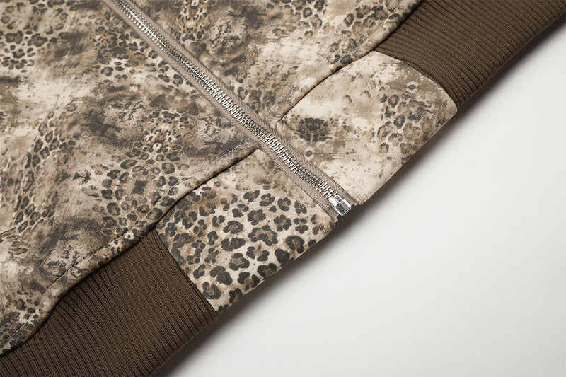 Hoodie mit Reißverschluss, Leopardenprint und Drei-Streifen-Detail