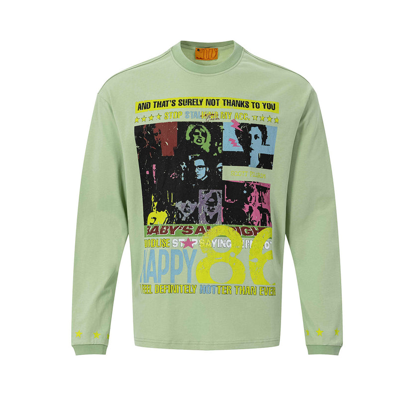 Camiseta gráfica de manga larga – Estampado pop art retro de Scott Pilgrim, cuello redondo streetwear