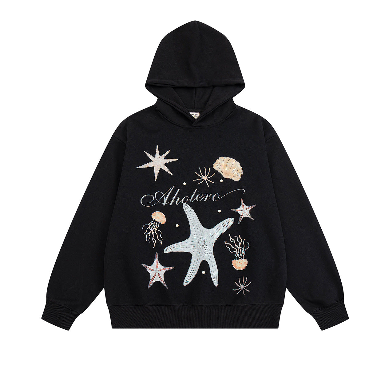 Oversized Hoodie mit Ozean-Seestern- & Muschel-Grafikprint
