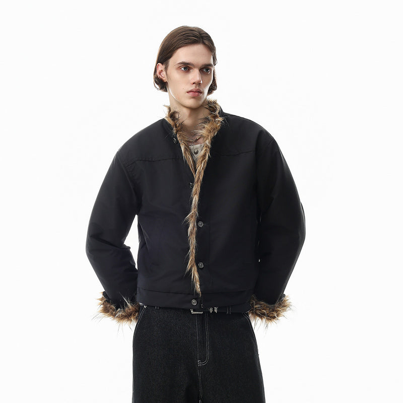 Faux Fur Trim Stand Collar Padded Jacket – Relaxed Fit Men's Winter Coat