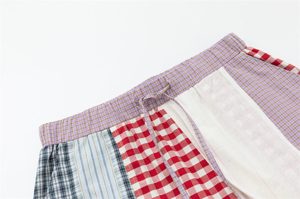 Patchwork Plaid Wide-Leg Pants – Men's Colorblock Deconstructed Trousers