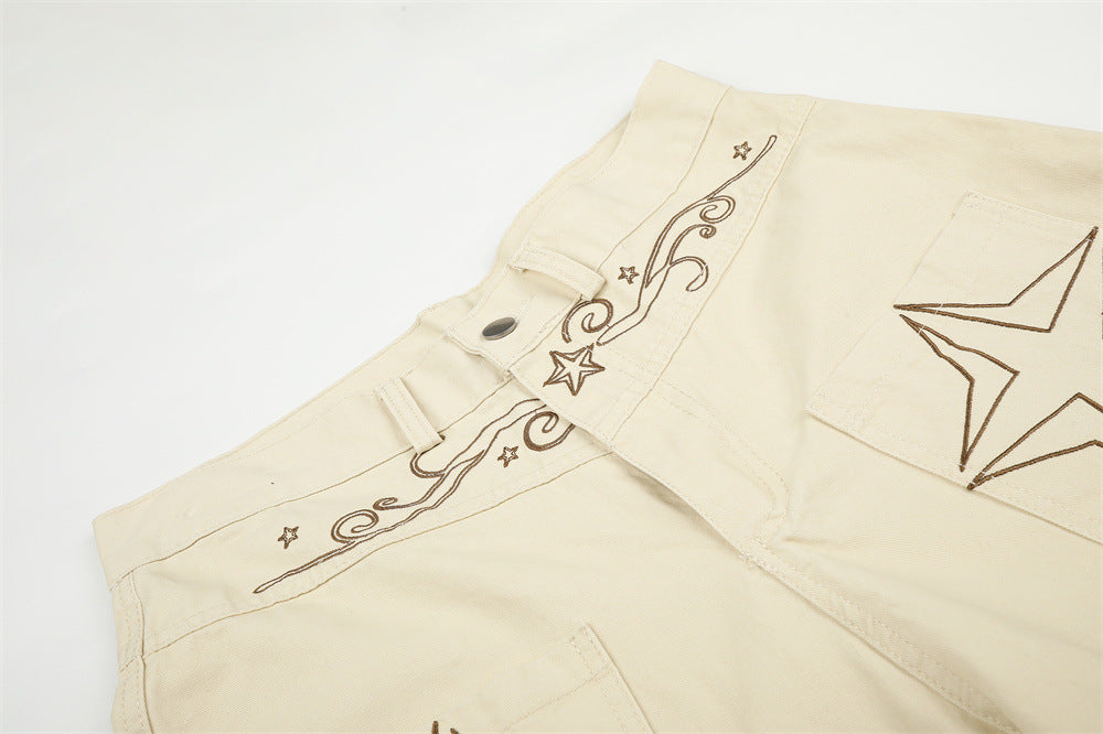 Star Embroidered Wide-Leg Cargo Shorts – Y2K High Street Streetwear