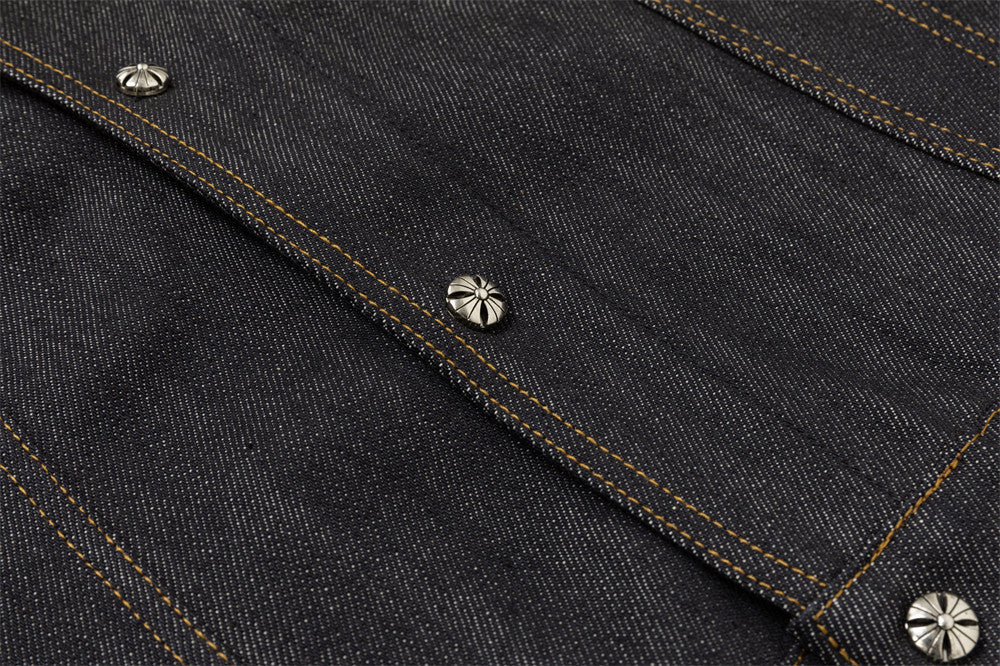 Men's Black Jean Jacket – Stand Collar, Asymmetric Placket & Cropped Silhouette