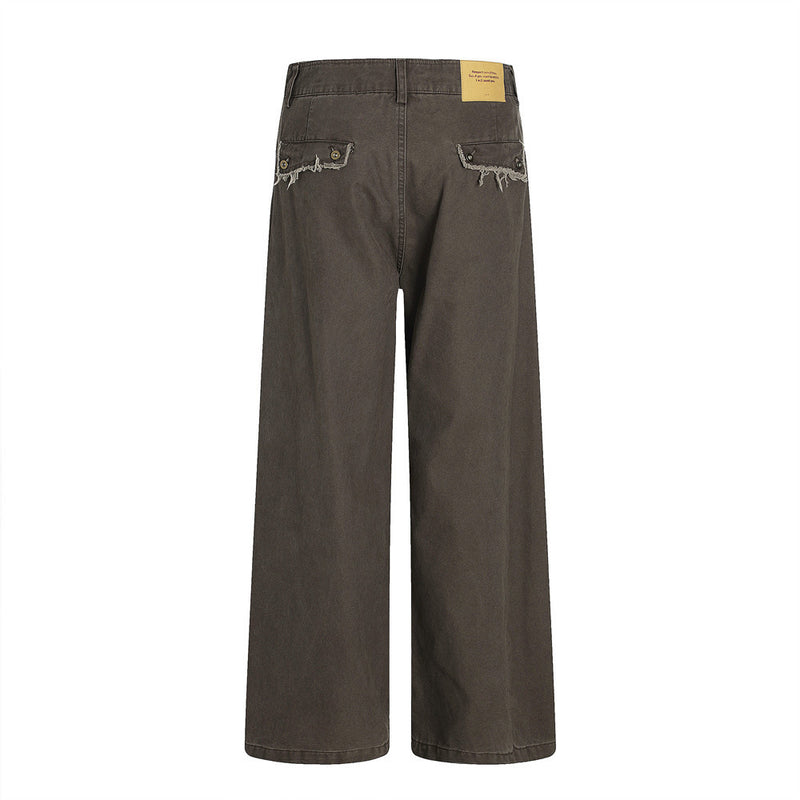 Wide-Leg Frayed Seam Pants – Deconstructed Streetwear Trousers