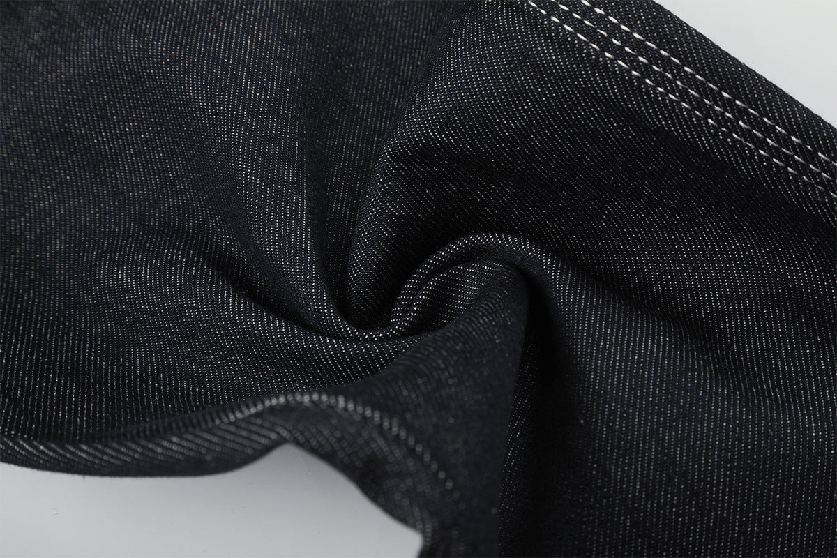 Jean baggy à jambes larges avec broderies et patch en cuir motif notes de musique — Denim noir brut