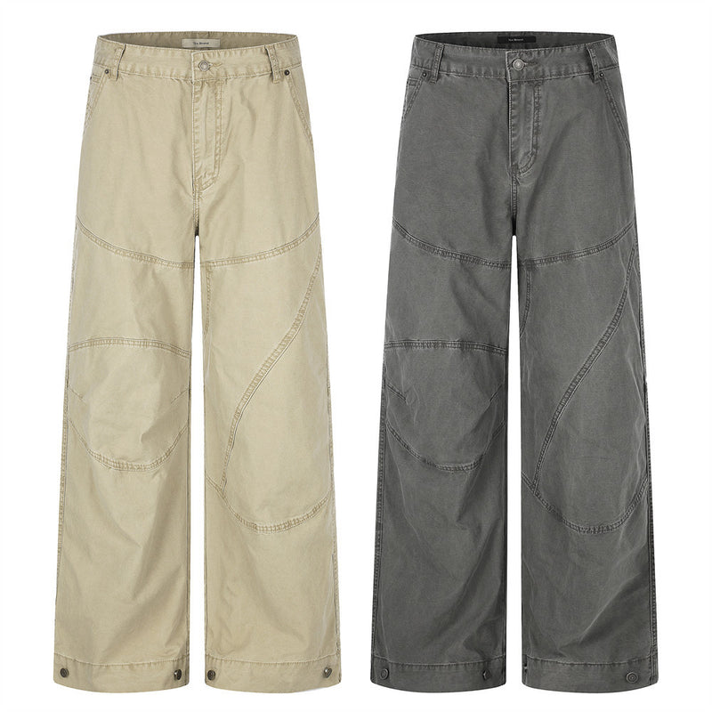 Wide-Leg Cargo Pants with Deconstructed Patchwork Seam Detail