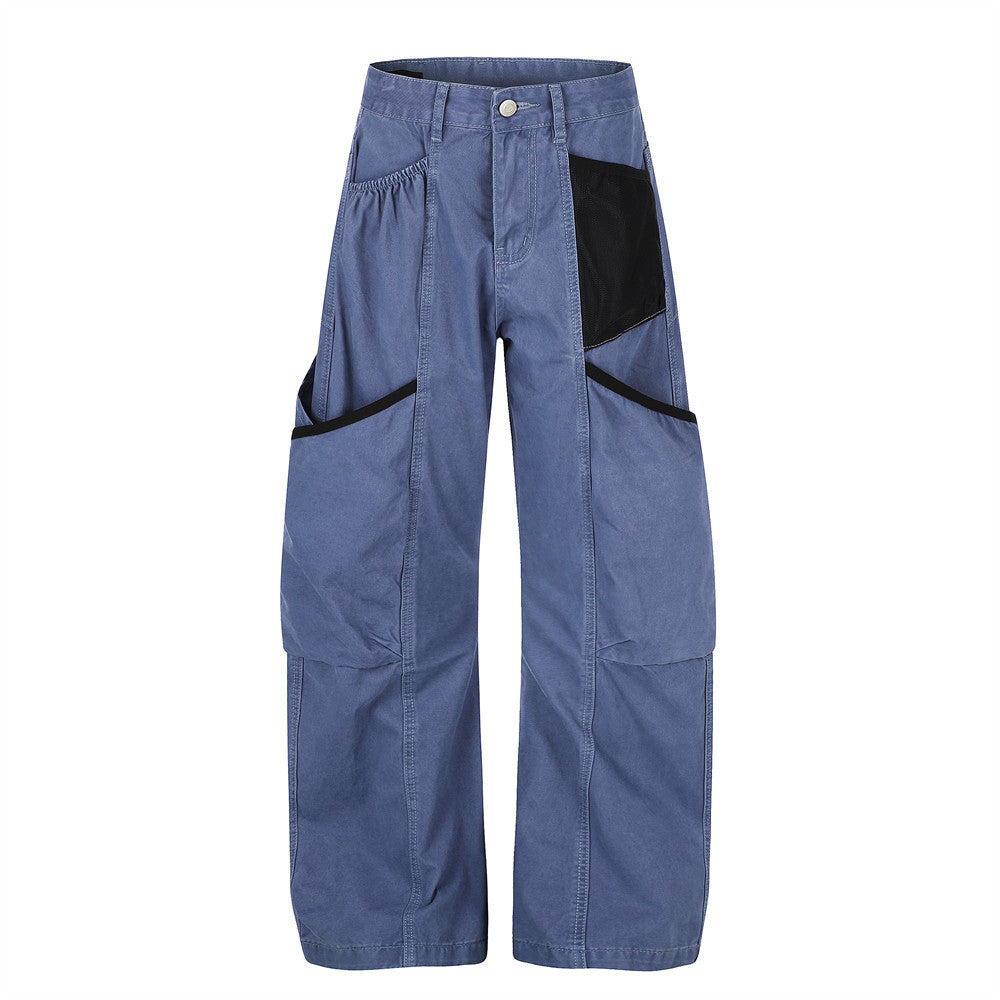 Wide-Leg Cargo Pants with Multi-Pocket Design and Contrast Paneling