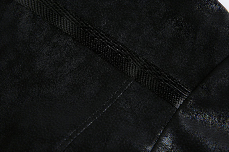 Veste trucker noire en similicuir PU – Style punk streetwear et moto
